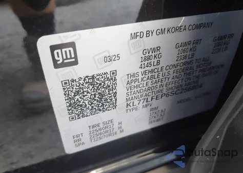 2025 Chevrolet Trax Fwd Ls из США, поврежденный, VIN KL77LFEP6SC256804